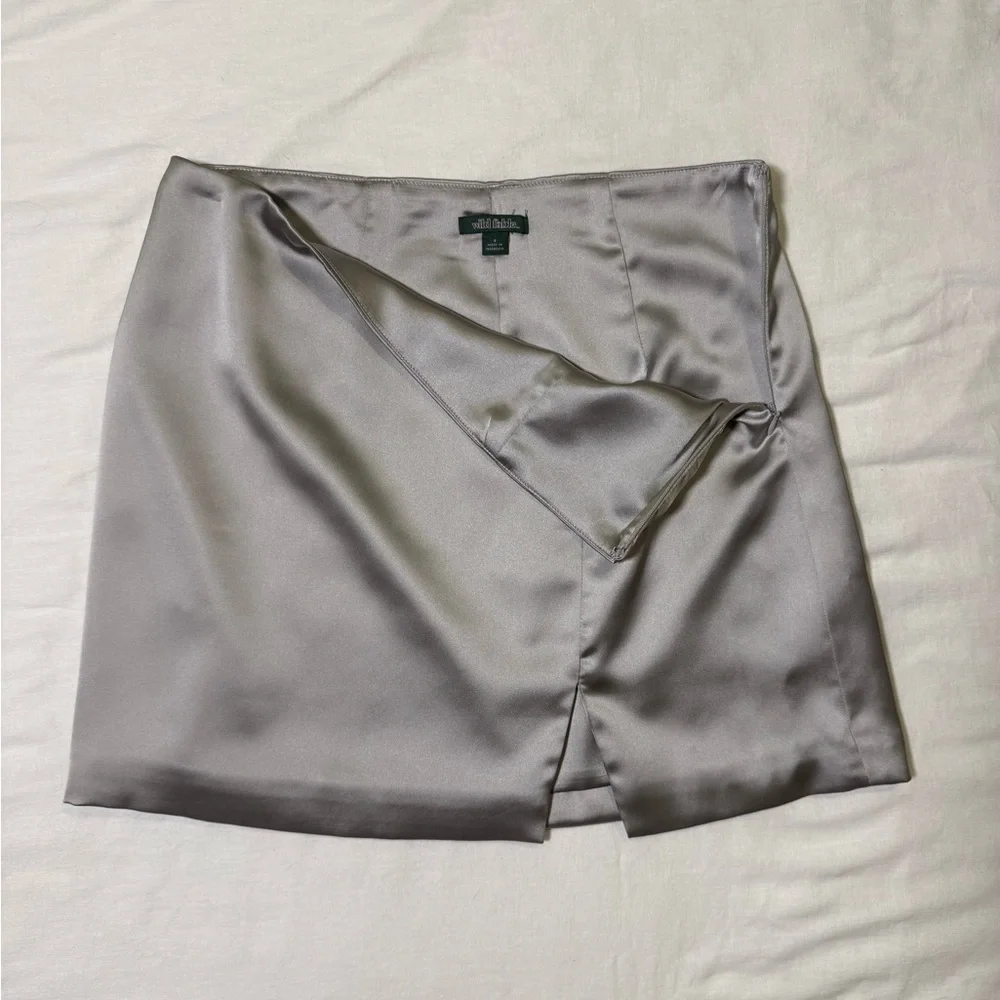 Silver Silk Mini Skirt with Slit | wild fable | small